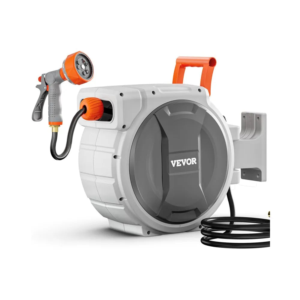 Retractable Garden Hose Reel, Auto-Rewind Wall Mounted Hose