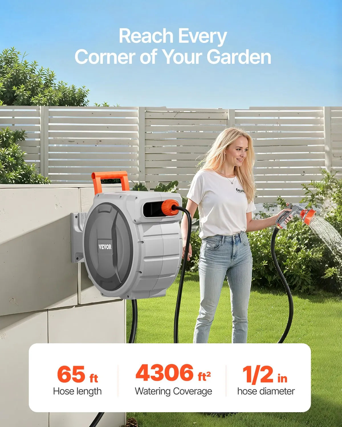 Retractable Garden Hose Reel, Auto-Rewind Wall Mounted Hose